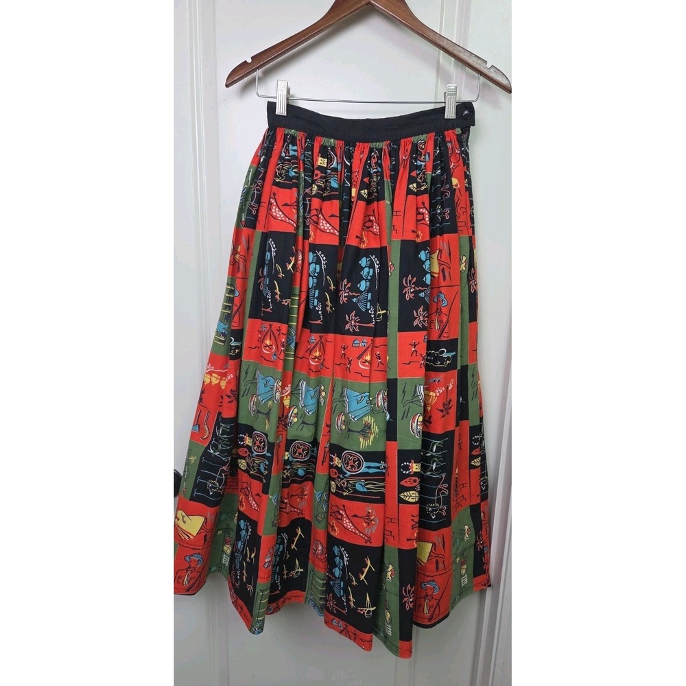 Vintage 1950s Koret Of California Jungle Novelty Folk Print Full Circle Skirt S?